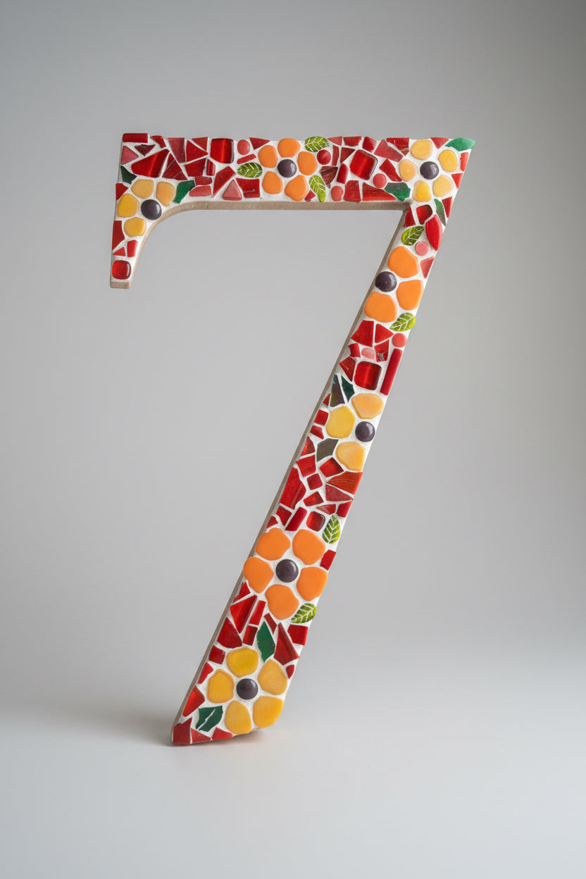 Door number, bright floral number 7