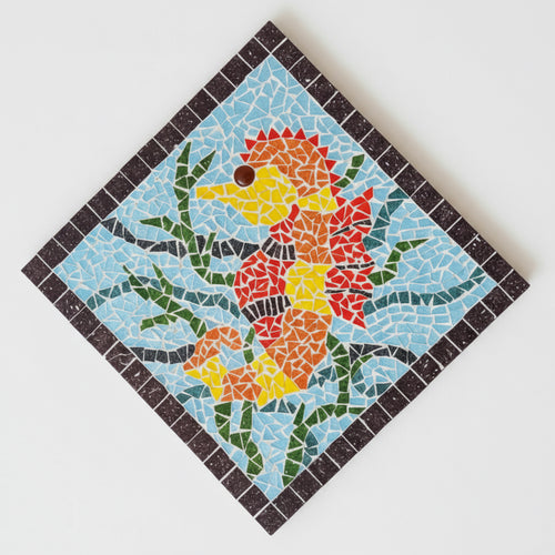 Mosaic artwork of a sea horse